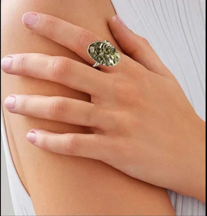 Pyrite Stone Original Ring - Certified Pyrite Ring for Women and Men - Real Pirate Stone Crystal Ring for Money, Wealth, Abundance and Success
