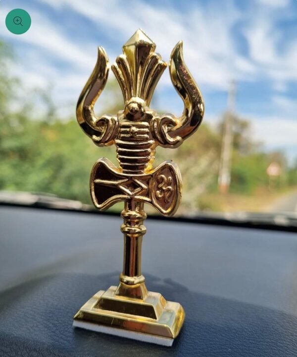Mahadev Trishul Damru 18K Gold Plated Premium Car Desk - Image 2