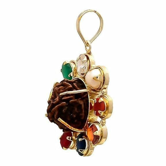 Ashtadhatu Metal 5 Face Nepal 5 Mukhi Rudraksha with Synthetic Navratan Pendant for Men and Women (1 Piece) - Image 3