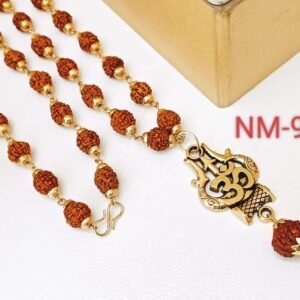 7 Mukhi Gold Plated Trishul Rudraksha Mala With Pendant For Men & Women