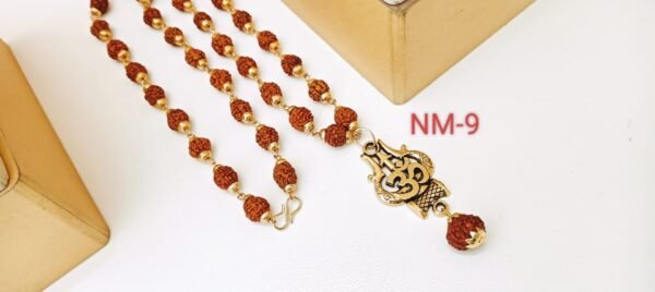 7 Mukhi Gold Plated Trishul Rudraksha Mala With Pendant For Men & Women