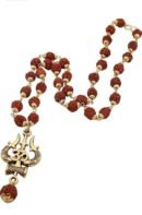 7 Mukhi Gold Plated Trishul Rudraksha Mala With Pendant For Men & Women