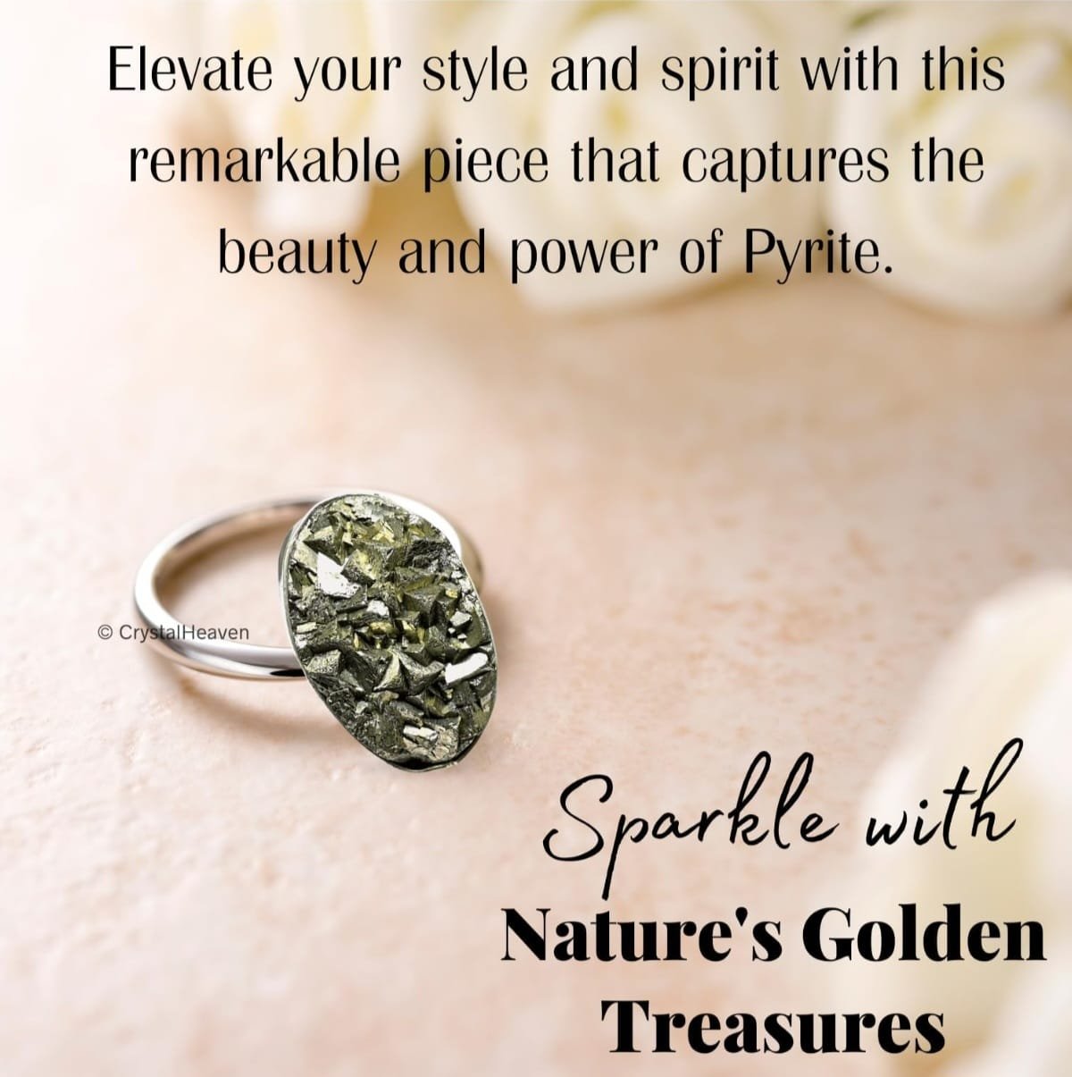 Pyrite Stone Original Ring - Certified Pyrite Ring for Women and Men - Real Pirate Stone Crystal Ring for Money, Wealth, Abundance and Success - Image 6