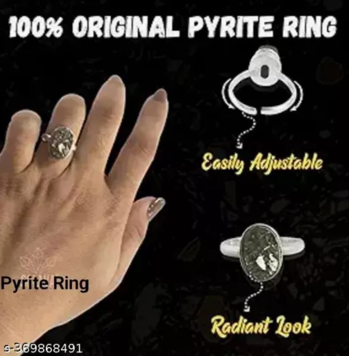 Pyrite Stone Original Ring - Certified Pyrite Ring for Women and Men - Real Pirate Stone Crystal Ring for Money, Wealth, Abundance and Success - Image 4