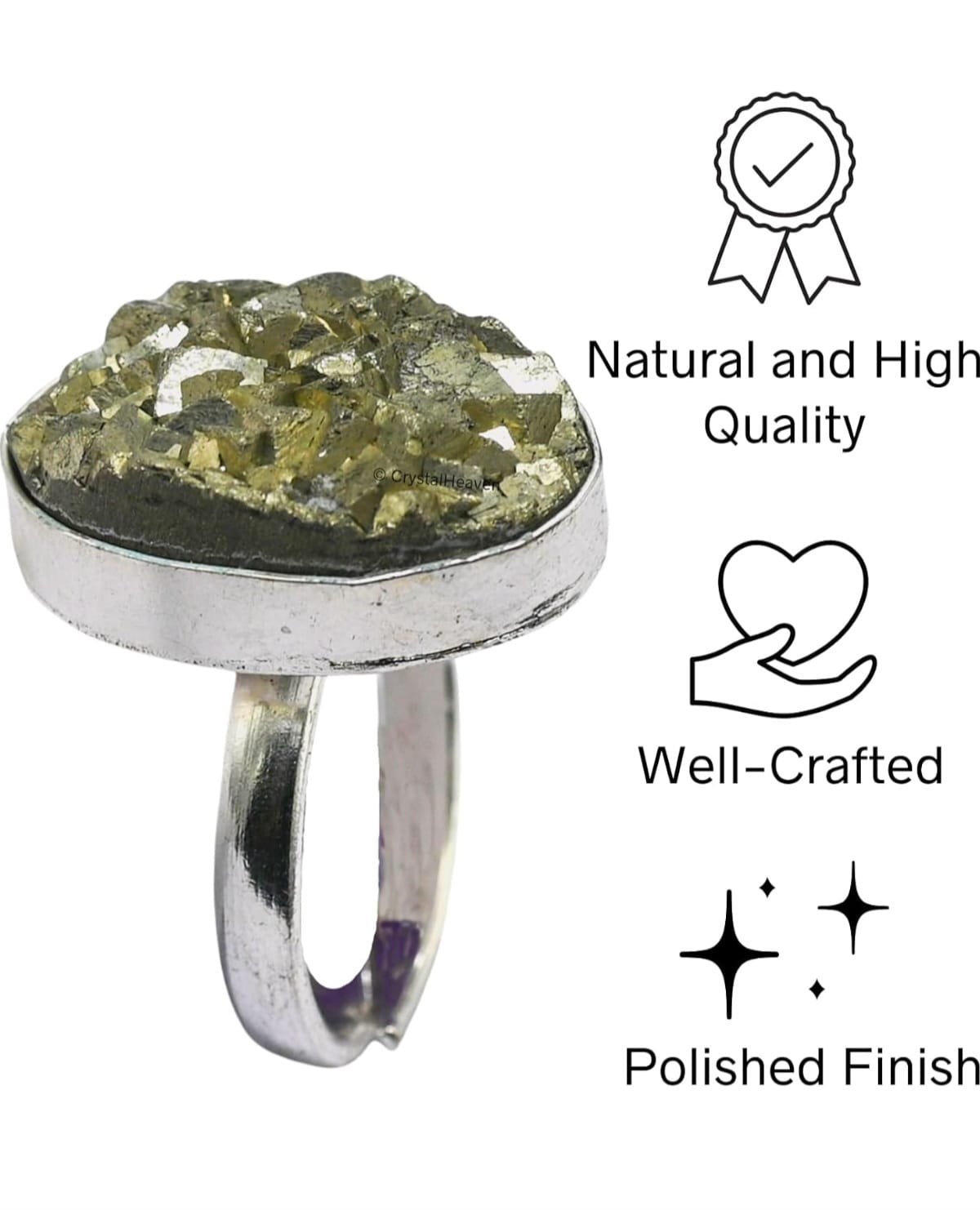 Pyrite Stone Original Ring - Certified Pyrite Ring for Women and Men - Real Pirate Stone Crystal Ring for Money, Wealth, Abundance and Success - Image 7