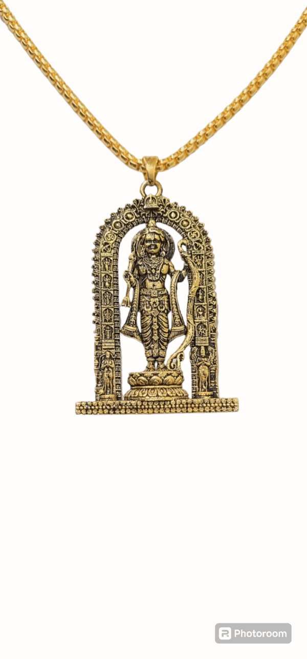 Ram Lalla Idol Ayodhya Brass Gold-plated pandant with chain for Men and Women