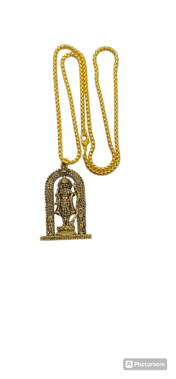 Ram Lalla Idol Ayodhya Brass Gold-plated pandant with chain for Men and Women - Image 4