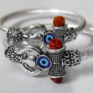 5 Mukhi Rudraksha Trishul Damroo Design Silver Plated Shiva three eye Oxidised Kada