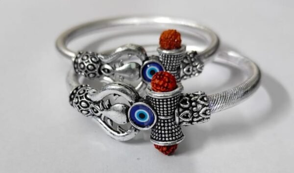 5 Mukhi Rudraksha Trishul Damroo Design Silver Plated Shiva three eye Oxidised Kada