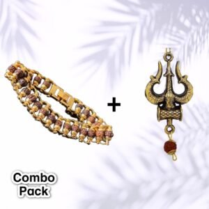 5 Mukhi Rudraksha Bracelet + Premium Quality Mahadev Trishul Damru Pendant for Men and Women