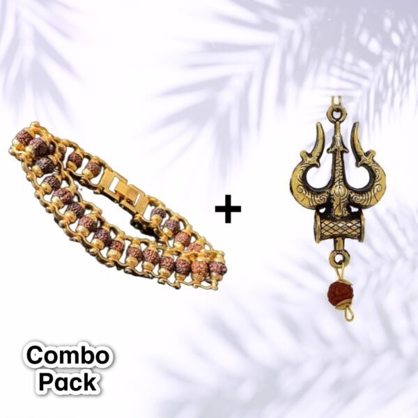 5 Mukhi Rudraksha Bracelet + Premium Quality Mahadev Trishul Damru Pendant for Men and Women