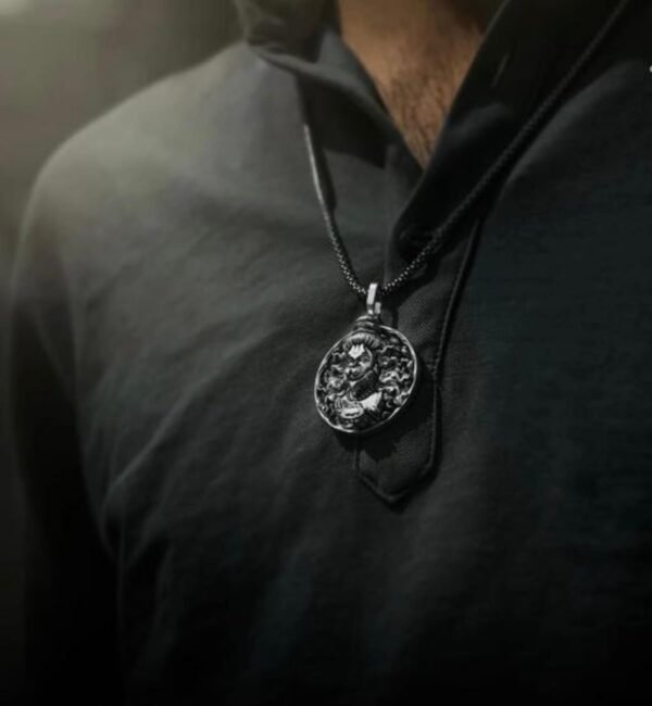 Silver-Plated God Hanuman Pendant Lord Bajrang Bali Locket+Chain For Men & Women - Image 8