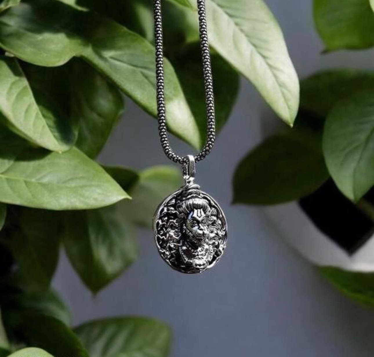 Silver-Plated God Hanuman Pendant Lord Bajrang Bali Locket+Chain For Men & Women - Image 2