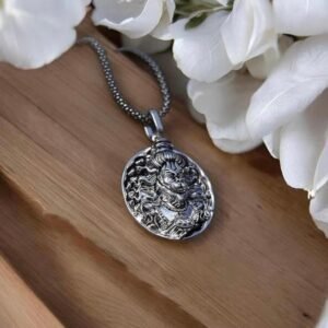 Silver-Plated God Hanuman Pendant Lord Bajrang Bali Locket+Chain For Men & Women
