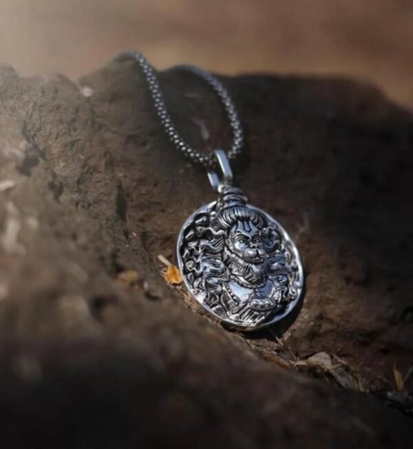 Silver-Plated God Hanuman Pendant Lord Bajrang Bali Locket+Chain For Men & Women - Image 7
