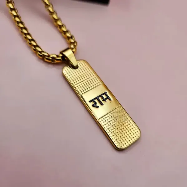 Shree Ram 18k Gold Plated Dotted Pendant with chain(24inch) - Image 6