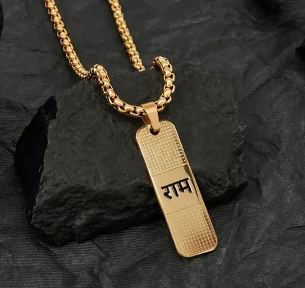 Shree Ram 18k Gold Plated Dotted Pendant with chain(24inch) - Image 4