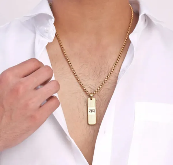 Shree Ram 18k Gold Plated Dotted Pendant with chain(24inch) - Image 3